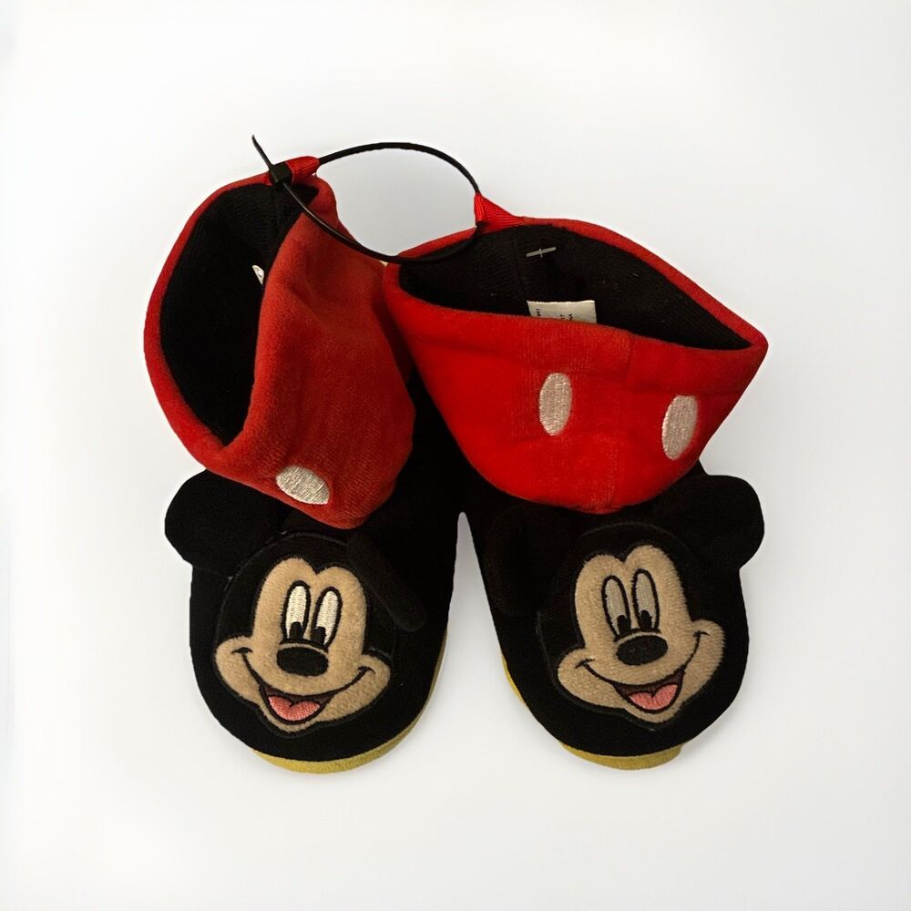 Disney Mickey Mouse Unisex Kids Slipper Red Black‎ Slip-On Fabric US 9-10